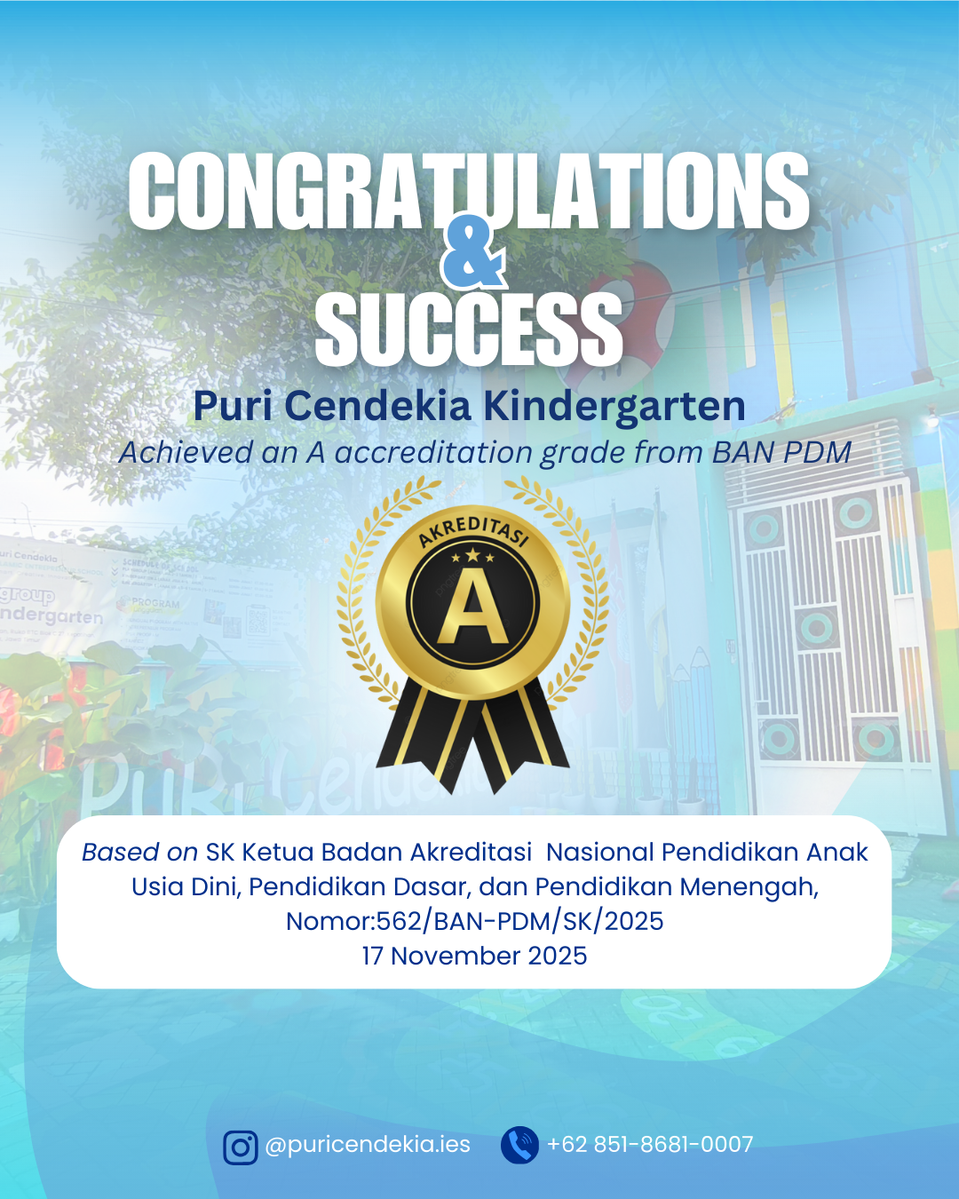 Akreditasi A - Puri Cendekia Kindergarten